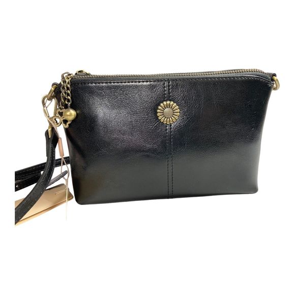 Kalunma Black 100% Smooth Oil Rich Leather Crossbody Purse Brass Bag Charms NWT - Picture 2 of 16